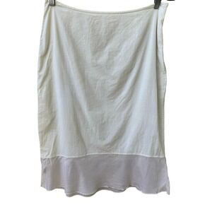 Minimalist‎ Coastal White Cotton Midi Skirt Satin Contrast Hem Boho Clean Girl M